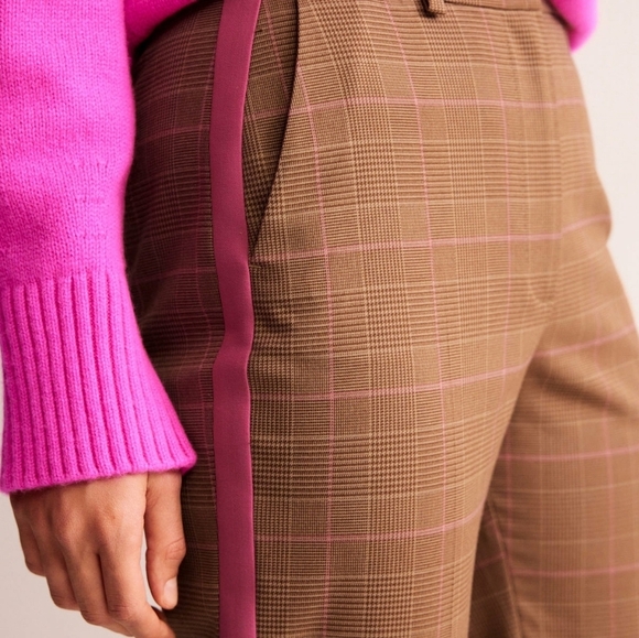 NWT Boden Kew Check Side Stripe Mid-Rise Semi-Fitted Trousers - Sz 4P US / 8P UK - Picture 6 of 13